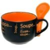 CANECA CERAMICA SOPA PT/LARANJA COLHER 470 ML
