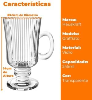 JOGO CANECA DE VIDRO IRISH COFEE 245 ML 06 PCS - Imagem 4