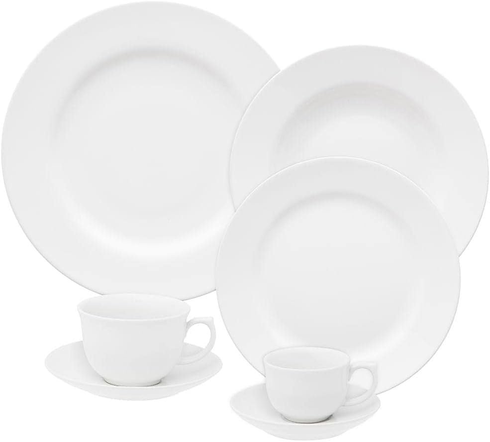 APARELHO DE JANTAR CHÁ E CAFÉ 42 PEÇAS WHITE PORCELANA OXFORD